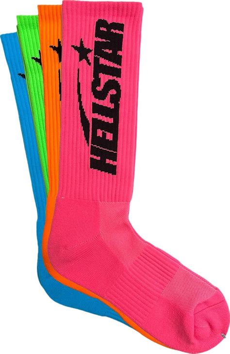 Buy Hellstar Logo Socks 4 Pack Neon 9357 1ss240605ls4p Neon Goat