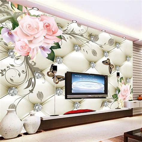 Custom D Mural European Style Rose Flower Pattern Diamonds Wall