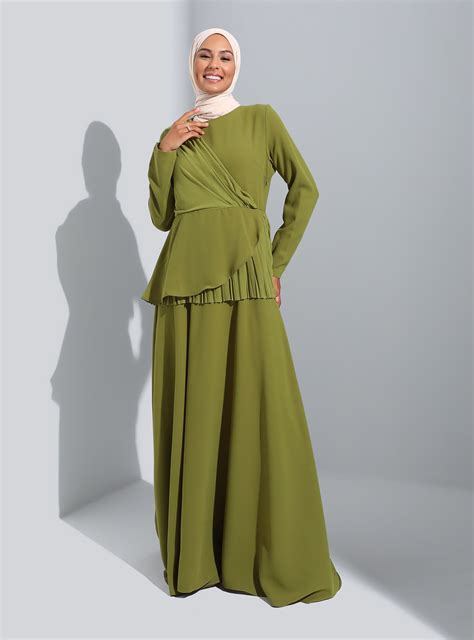 Olive Green Modest Evening Dress