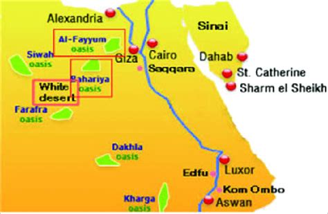 A Map Of Egypt Showing The Bahariya Oasisthe White Desert And Fayoum