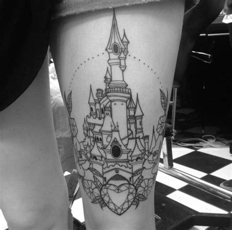 33 Exquisite Disney Castle Tattoo Designs TattooBlend Disney Thigh