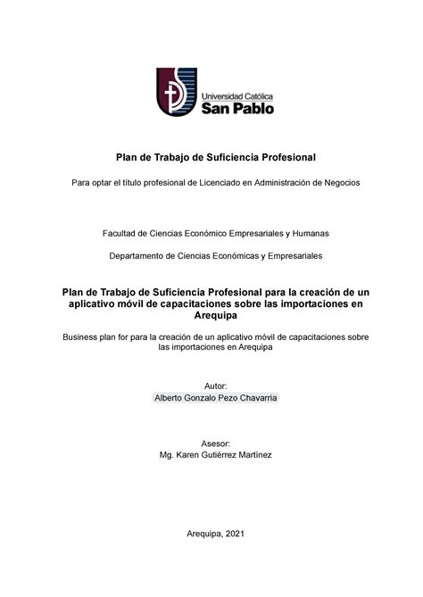 Estructura Del Plan De Suficiencia Profesional Docx Plan De Trabajo