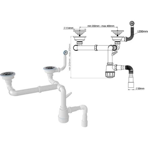 Сифон для кухни с круглым переливом AV Engineering двойной, выпуски 3 1 ...