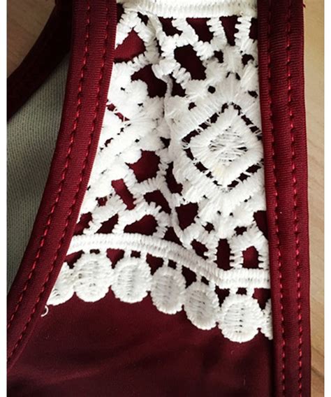 Women S Two Piece Padded Lace Bikini Set Tank Swimsuit Burgundy CK12NV08TKW