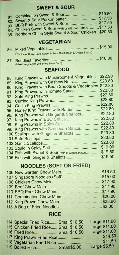 Menu At New Garden Chinese Restaurant Kyneton 44 High St