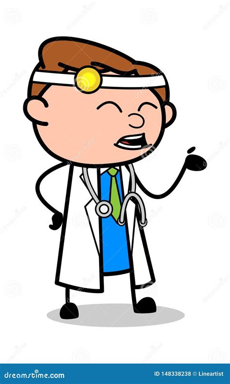 Lachen Mit Handzeichen Berufskarikatur Doktor Vector Illustration