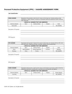 Fillable Online Personal Protective Equipment Hazard Assessment Form