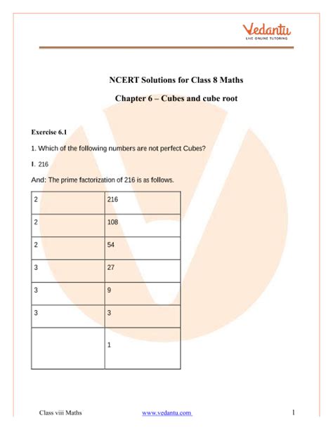 8TH MATHS PART 2 CHAPTER 1 CUBES AND CUBE ROOTS 1 EXERCISE 1 1