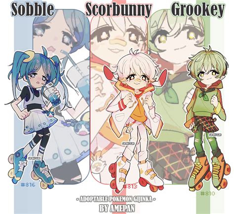 Gijinka Sobble Scorbunny Grookey Auction Open By