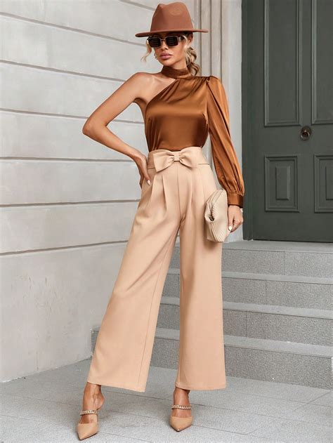 Shein Privé Asymmetrical Neck Puff Sleeve Satin Blouse Shein Usa