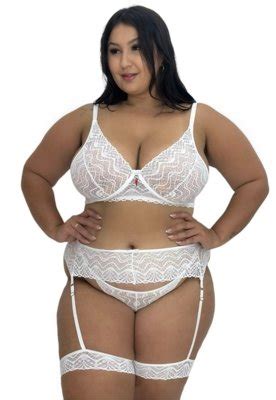 Conjunto Lingerie Plus Size Sutiã sem Bojo e Perneira Sensual Branco Compre Agora Dafiti Brasil