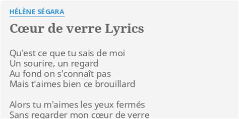 CŒur De Verre Lyrics By HÉlÈne SÉgara Quest Ce Que Tu