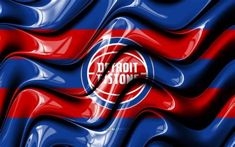 Download Wallpapers Detroit Pistons Flag 4k Blue And Red 3d Waves