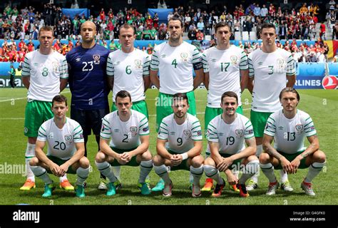 Republic of Ireland players pose for a team photograph before kick-off during the UEFA Euro 2016 ...