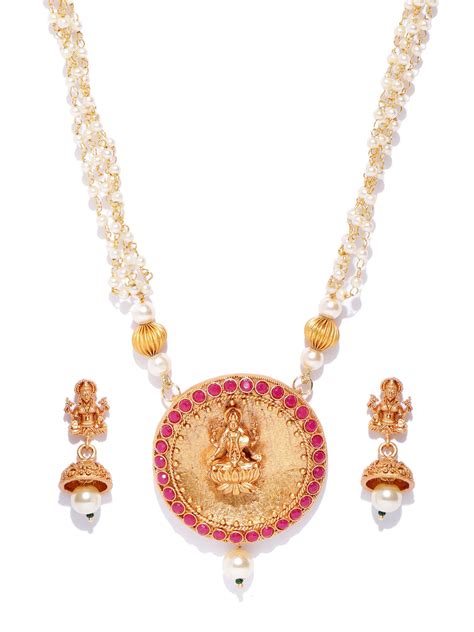 Buy Priyaasi Magenta Gold Plated Goddess Laxmi Stone Studded