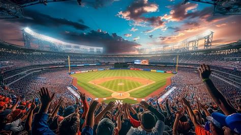 Premium Photo | A baseball stadium with a crowd of people in the background