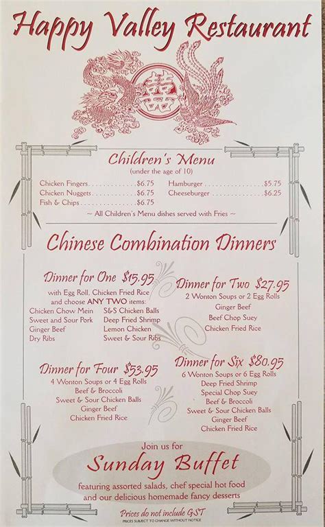 Menu at Happy Valley Restaurant, Rimbey