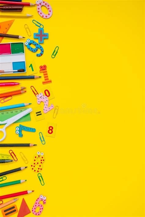 School Equipment. Variety of School Supplies. Flat Lay. Stock Image ...