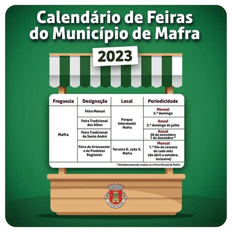 Calendário de feiras do Município de Mafra para 2023 Mafra