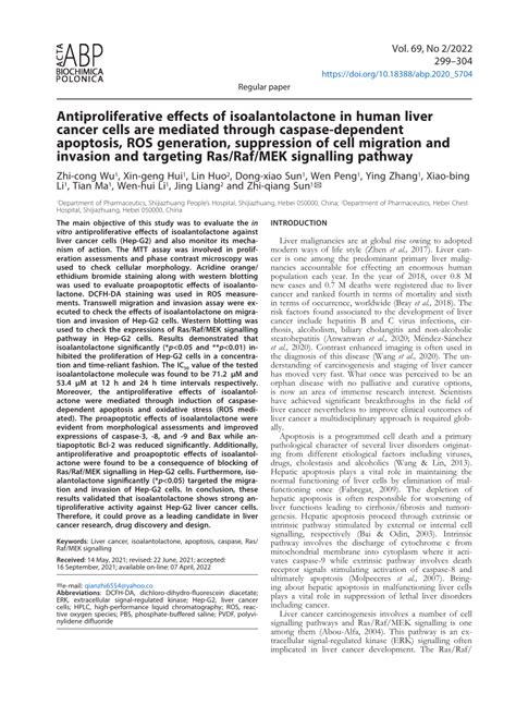 Pdf Antiproliferative Effects Of Isoalantolactone In Human Liver