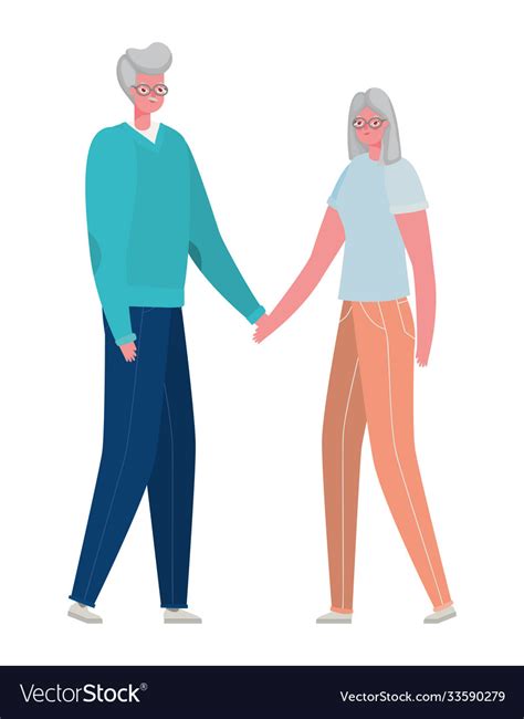 Senior Woman And Man Cartoons Holding Hands Vector Image