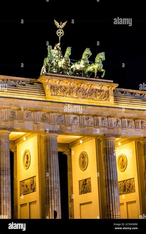 Brandenburg gate, Berlin, Germany at night. Road side view Stock Photo ...