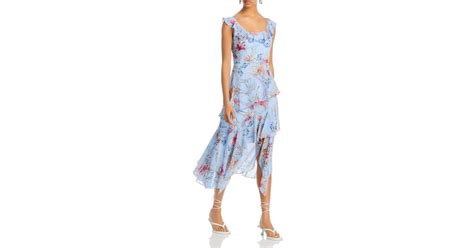 BCBGMAXAZRIA Asymmetric Tiered Midi Dress In Blue Lyst