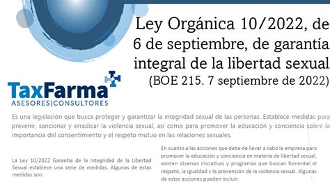 Ley Orgánica 10 2022 De 6 De Septiembre De Garantía Integral De La