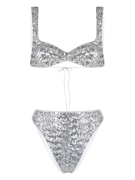 Oséree sequin embellished Bikini Set Silver FARFETCH