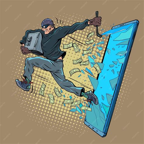 Premium Vector | A thief steals electronic money through a smartphone