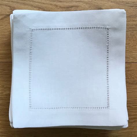 A Set Of White Linen Ladder Hemstitched Cocktail Napkins X Etsy