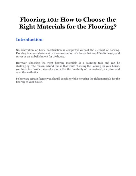 PPT Flooring 101 How To Choose The Right Materials For The Flooring