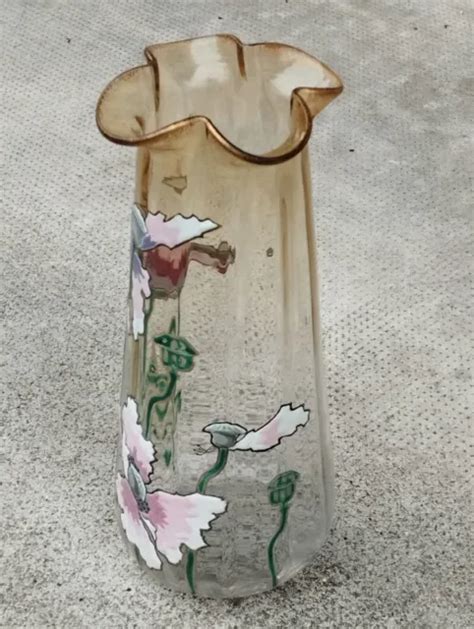 ANCIEN VASE ART Nouveau Verre Emaille Legras Montjoye Enameled Glass