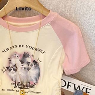 Lovito Casual Cartoon Colorblock Raglan Sleeve T Shirt For Women