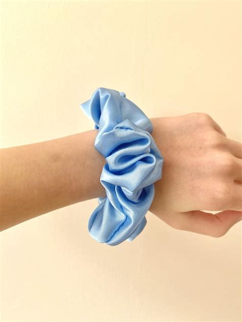 Sky BLUE SATIN SCRUNCHIE Baby Blue 2 Size Options Free Uk Delivery