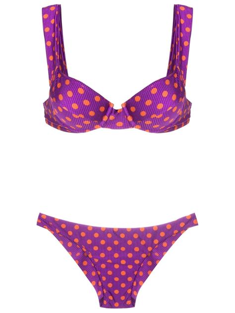 Brigitte Polkadot Print Underwire Cup Bikini Purple Farfetch