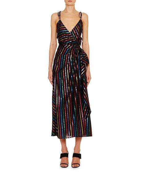 The Attico Rainbow Shimmer Striped Slip Dress Bergdorf Goodman