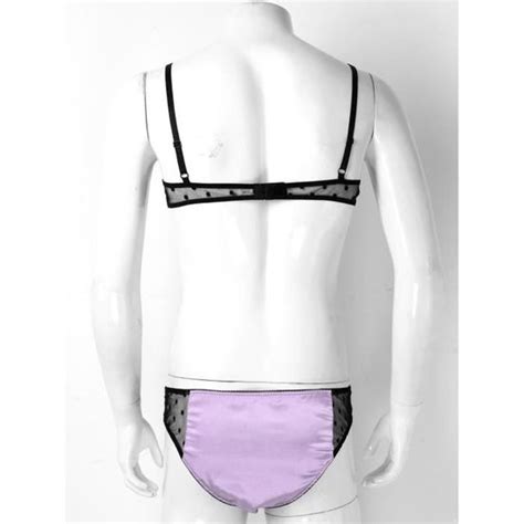 Iixpin Ensemble Lingerie Sissy Homme Sexy Dentelle Satin Sous vêtement