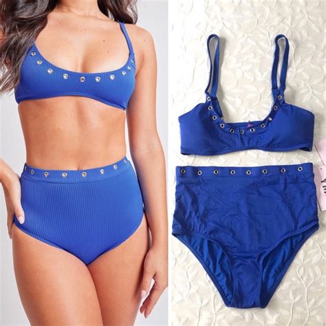 YMI Swim Ymi 2 Piece Bikini Bathing Suit Womens Large Blue High