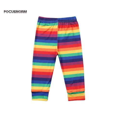 2 7y Toddler Kids Baby Girls Child Pants Rainbow Striped Print Multi