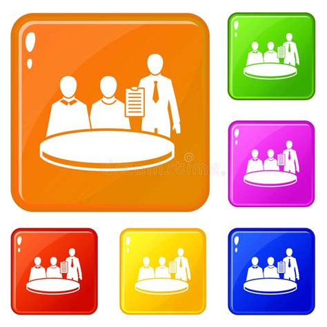 Round Table Discussion Icon Set Stock Vector Illustration Of Icons