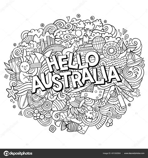 Dibujos Animados Garabatos Lindo Dibujado Mano Hola Australia