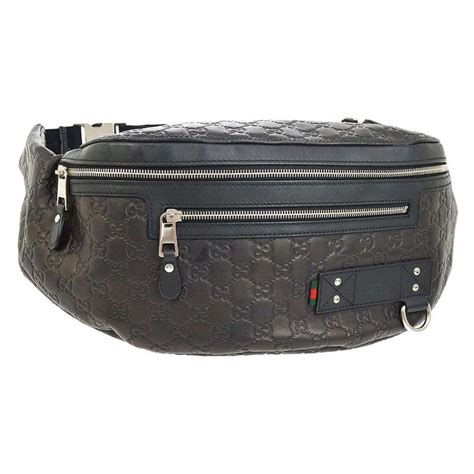 Gucci Black Brown Leather Gg Logo Mens Womens Travel Fanny Pack Waist