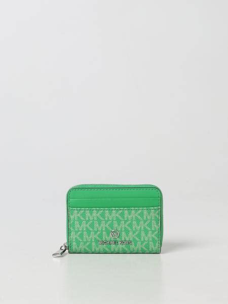 Michael Kors Michael Wallet In Coated Canvas And Leather Green