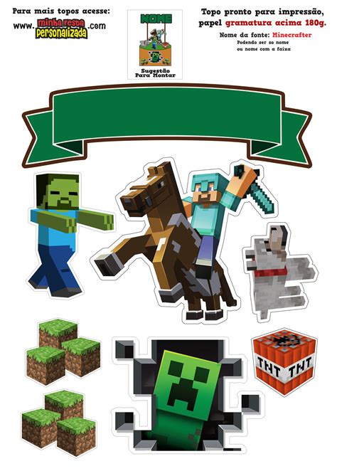 Topo De Bolo Minecraft Em Alta Qualidade Pronto Totalmente Gratis