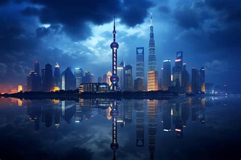 Premium Photo | Night view of the city of shanghai china long exposure