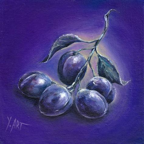 Monochromatic Still Life Collection Violet Plums Painting By Yulia