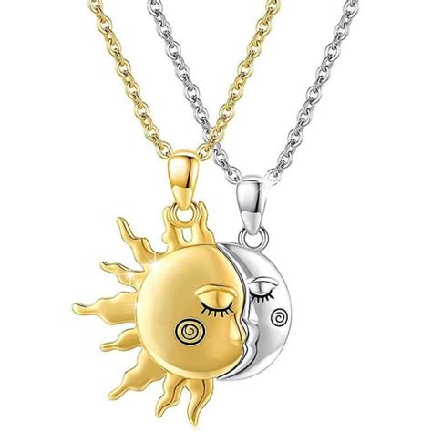 Sun Moon Couples Kaulakoru Sterling Hopea Aurinko Ja Kuu Riipus Bff