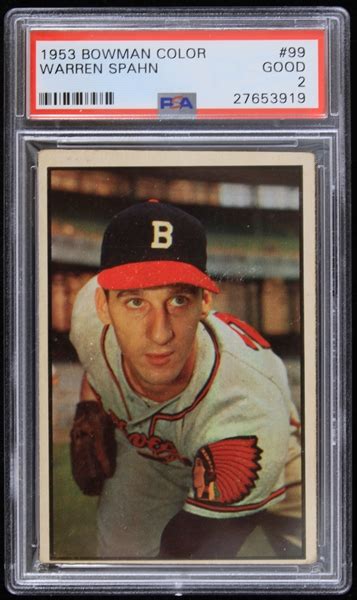 Lot Detail 1953 Warren Spahn Milwaukee Braves Bowman Color Baseball