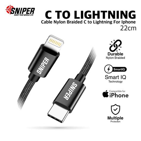 Jual Sniper Kabel Data Nylon Braided Type C To Lightning Cm Shopee